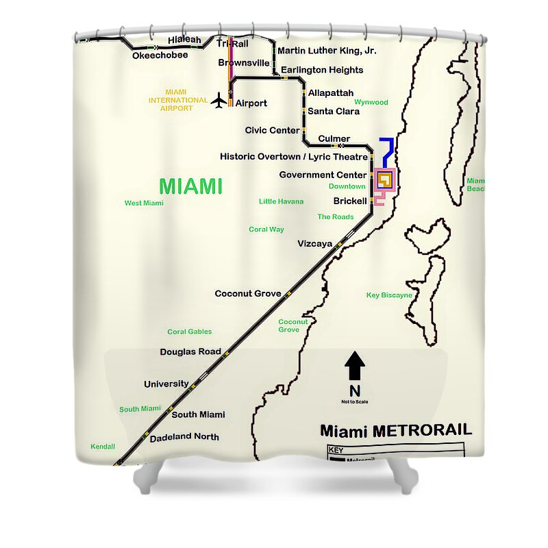 Map of Miami Metro Rail Shower Curtain by Mountain Dreams - Pixels