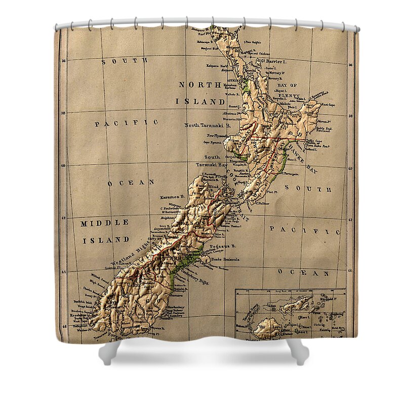 New Zealand Shower Curtain featuring the photograph Map of New Zealand 1880 by Andrew Fare