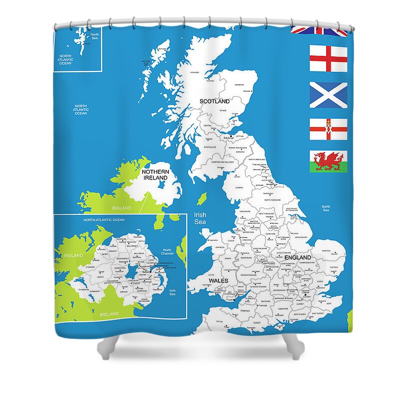 Belfast Shower Curtain featuring the digital art Map Of United Kingdom by Poligrafistka