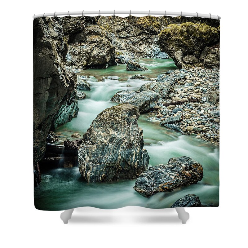 Scenics Shower Curtain featuring the photograph Marble Stones In A Mountain River by 5ugarless