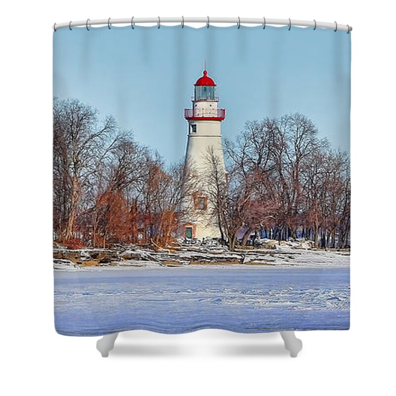 Marblehead Lighthouse Shower Curtain featuring the photograph Marblehead Lighthouse in Winter by Jack Schultz