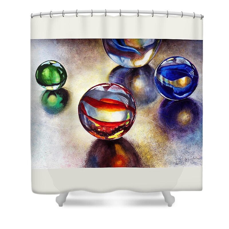Art Shower Curtain featuring the painting Marbles 2 by Carolyn Coffey Wallace