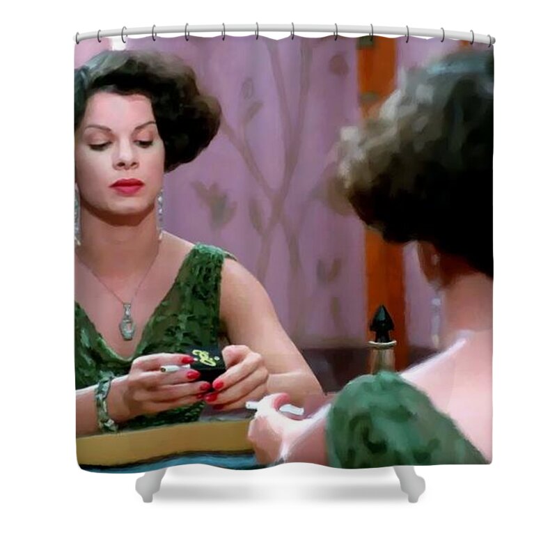 Ethan Coen Movies Shower Curtain featuring the digital art Marcia Gay Harden as Verna Bernbaum in the film Miller s Crossing by Joel and Ethan Coen by Gabriel T Toro