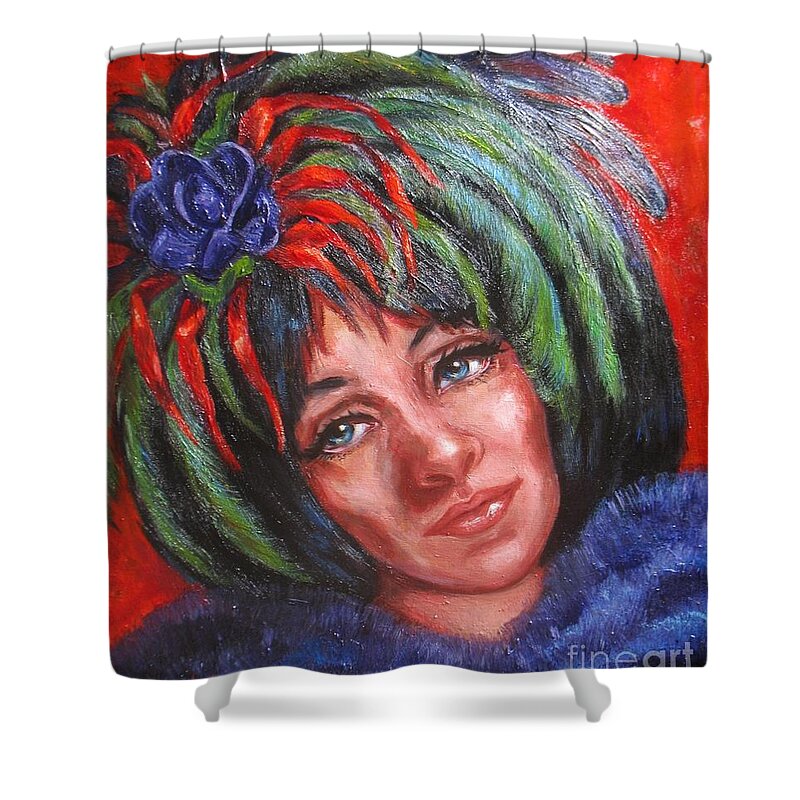 Female Shower Curtain featuring the painting Mardi Gras Girl by Beverly Boulet