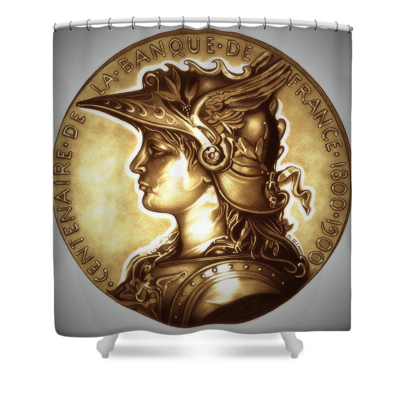 Coin Shower Curtain featuring the drawing Limited Edition Marianne Gold by Fred Larucci