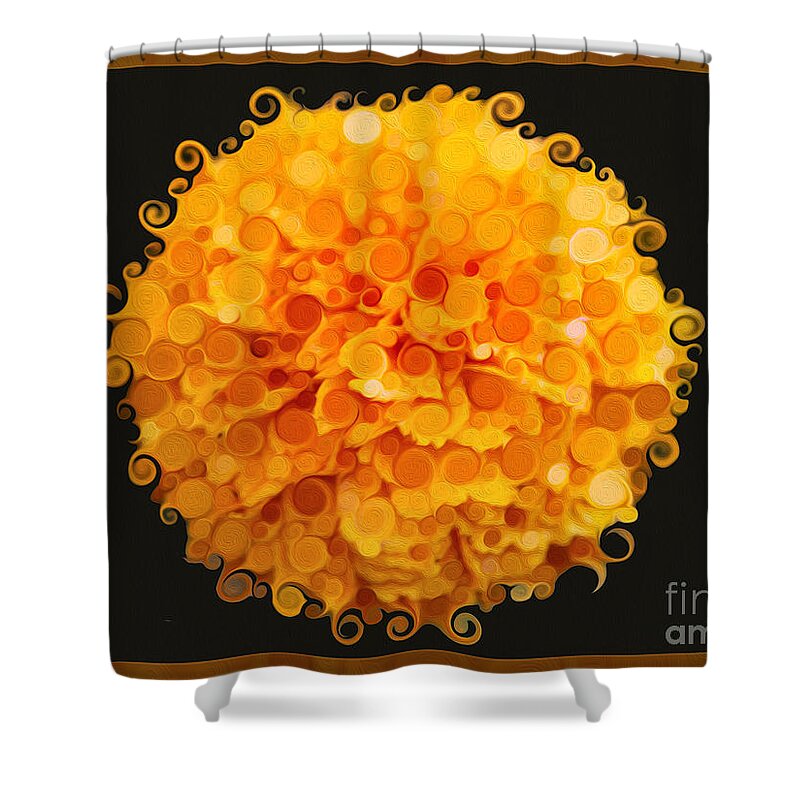 5x7 Shower Curtain featuring the painting Marigold Magic Abstract Flower Art by Omaste Witkowski
