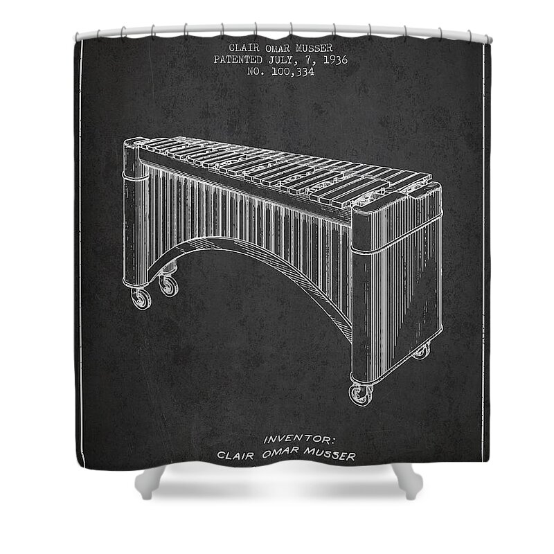 Marimba. Marimba Patent Shower Curtain featuring the digital art Marimba Music Instrument Patent from 1936 - Dark by Aged Pixel