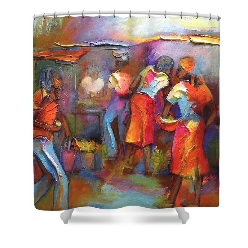 Abstract Shower Curtain featuring the painting Market Day by Cynthia McLean