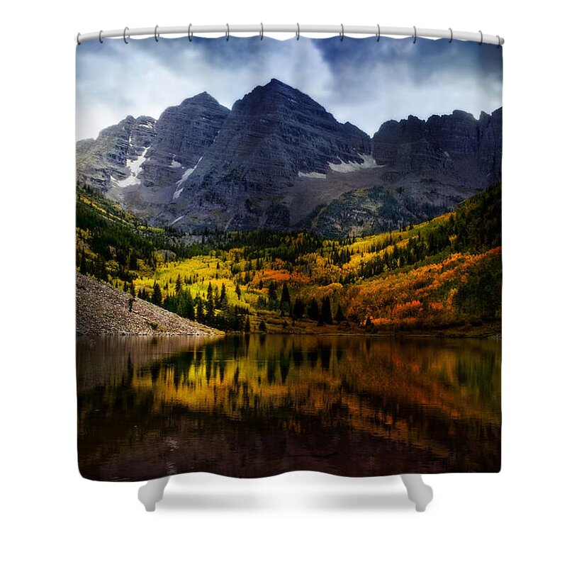 Colorado Shower Curtain featuring the photograph Maroon Bells - An American Icon by Ellen Heaverlo