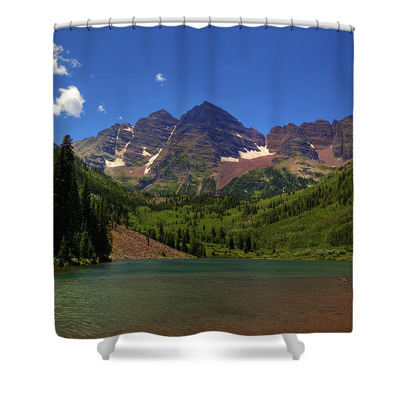 Colorado Shower Curtain featuring the photograph Maroon Bells from Maroon Lake by Alan Vance Ley