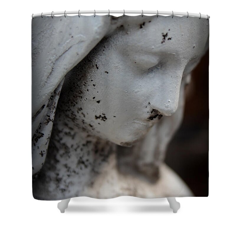 Black And White Shower Curtain featuring the photograph Mary in the Garden by Lynn Sprowl