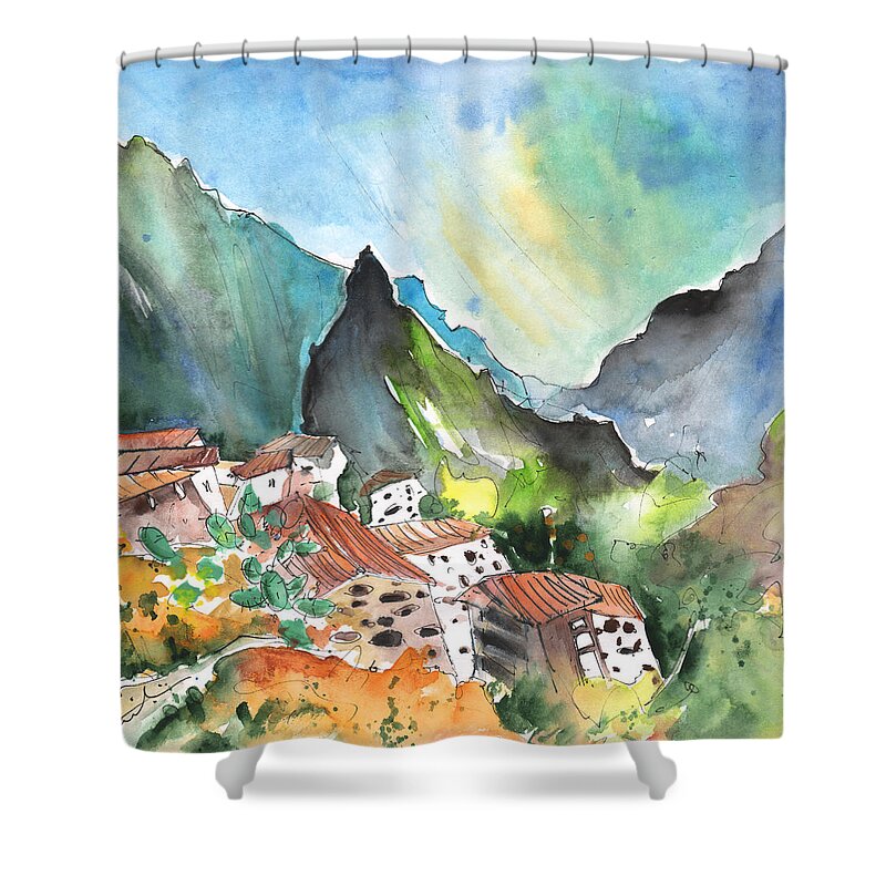 Seascape Travel Shower Curtain featuring the painting Masca 03 by Miki De Goodaboom