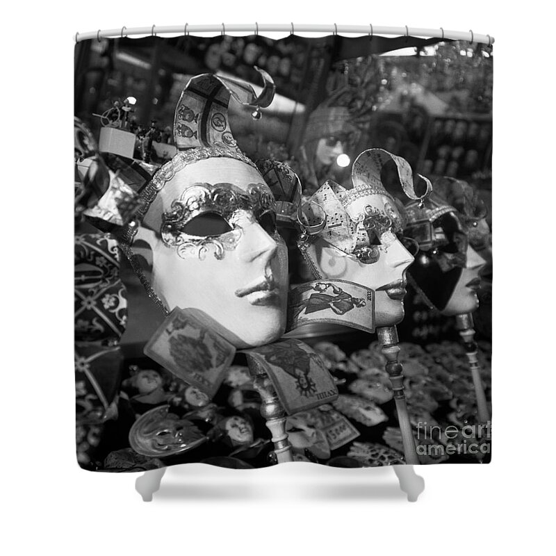 Masks Shower Curtain featuring the photograph Masks in shop window by Riccardo Mottola