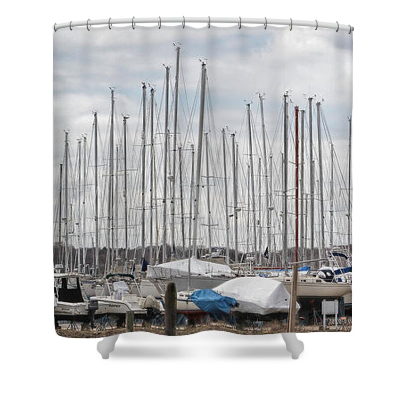  Sailboat Shower Curtain featuring the photograph Glen Cove Mast Appeal by Bob Slitzan