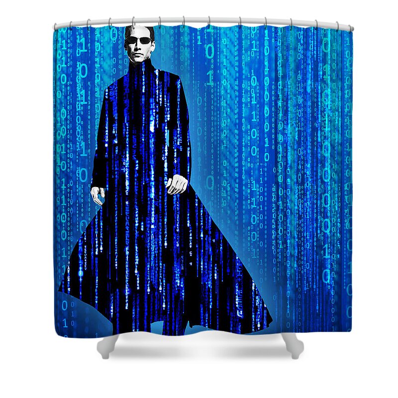 Matrix Shower Curtain featuring the painting Matrix Neo Keanu Reeves by Tony Rubino
