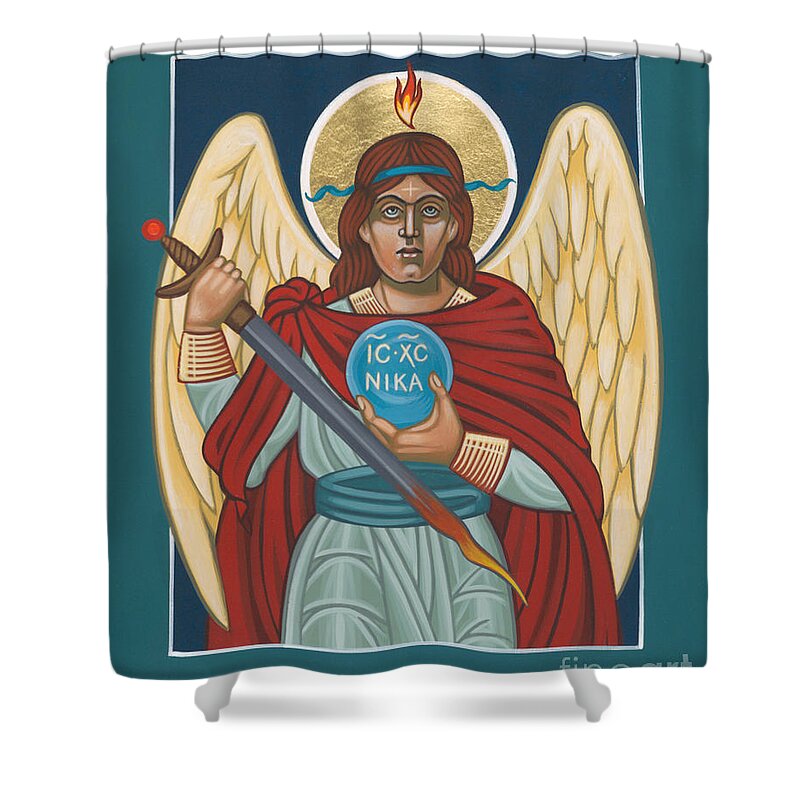 Archangel Michael Shower Curtain featuring the painting Maya's Archangel Michael 278 by William Hart McNichols