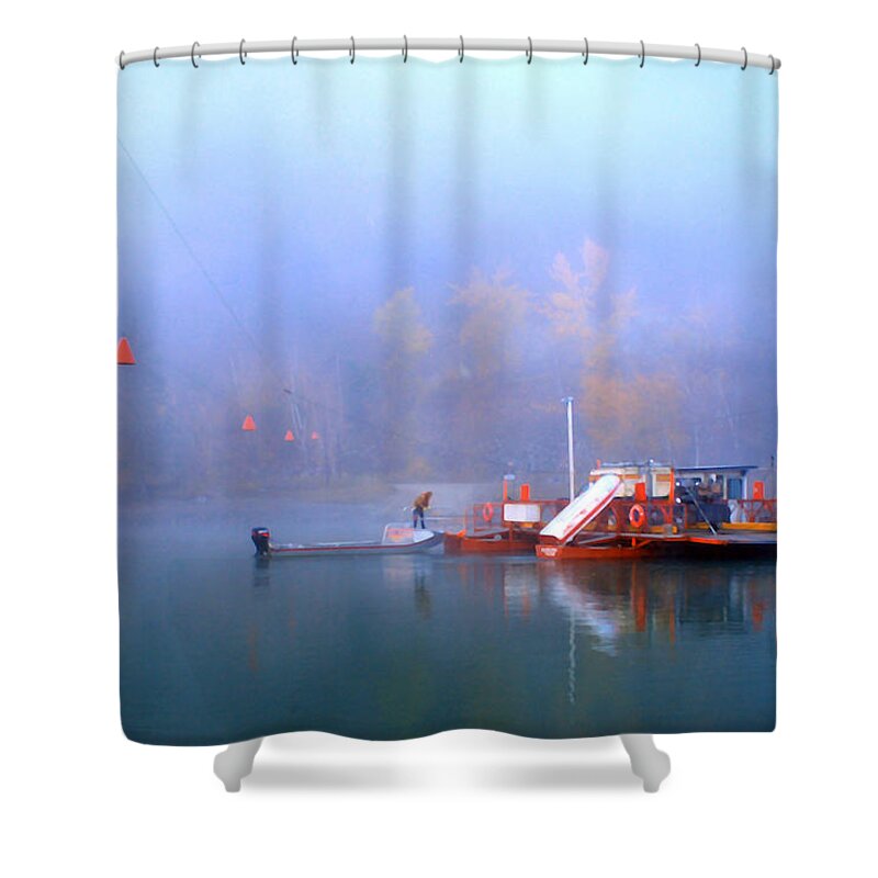 Beautiful British Columbia Shower Curtain featuring the photograph McCLURE FERRY by Theresa Tahara