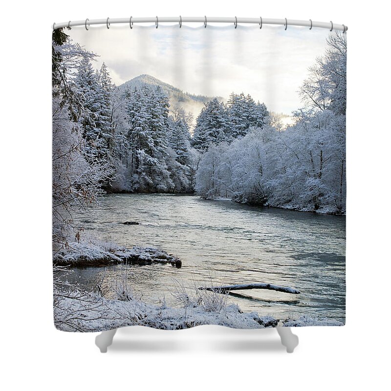 River Shower Curtain featuring the photograph McKenzie River by Belinda Greb