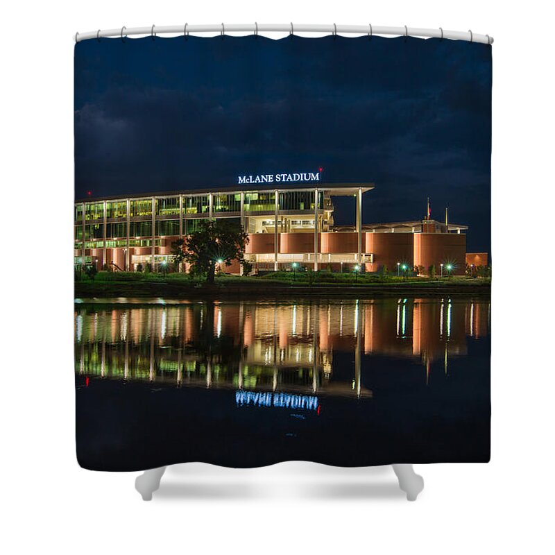 Baylor Shower Curtain featuring the photograph McLane Stadium At Night by Todd Aaron