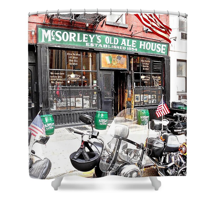 New York Oldest Irish Bar. American Flag Shower Curtain featuring the photograph McSorley's Old Ale House by Joan Reese