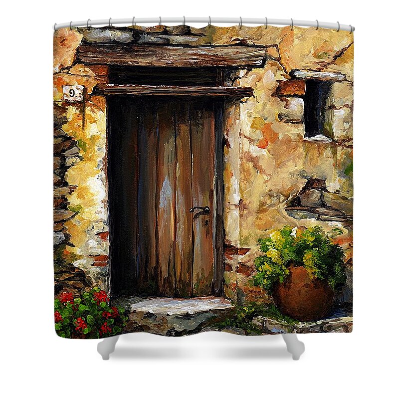 Mediterranean Shower Curtain featuring the painting Mediterranean portal by Emerico Imre Toth