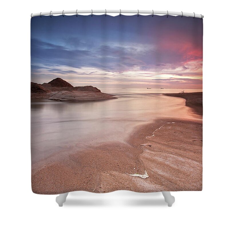 Water's Edge Shower Curtain featuring the photograph Melaka Clouds In Hue by Jolemarcruzado