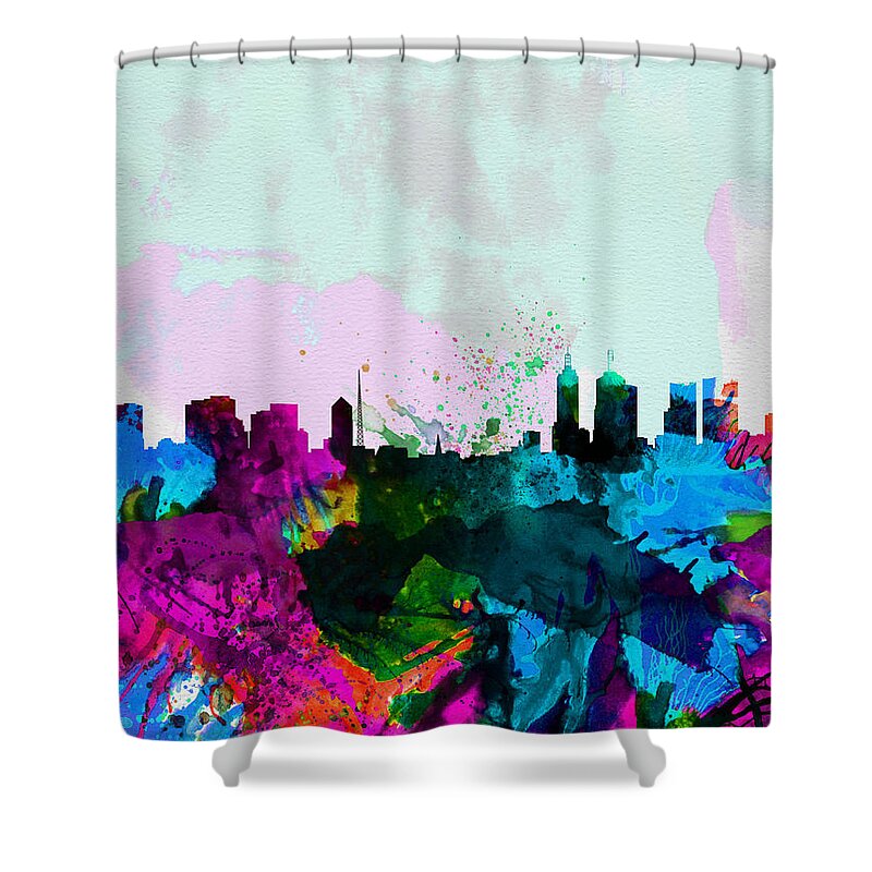 Melbourne Shower Curtain featuring the painting Melbourne Watercolor Skyline by Naxart Studio