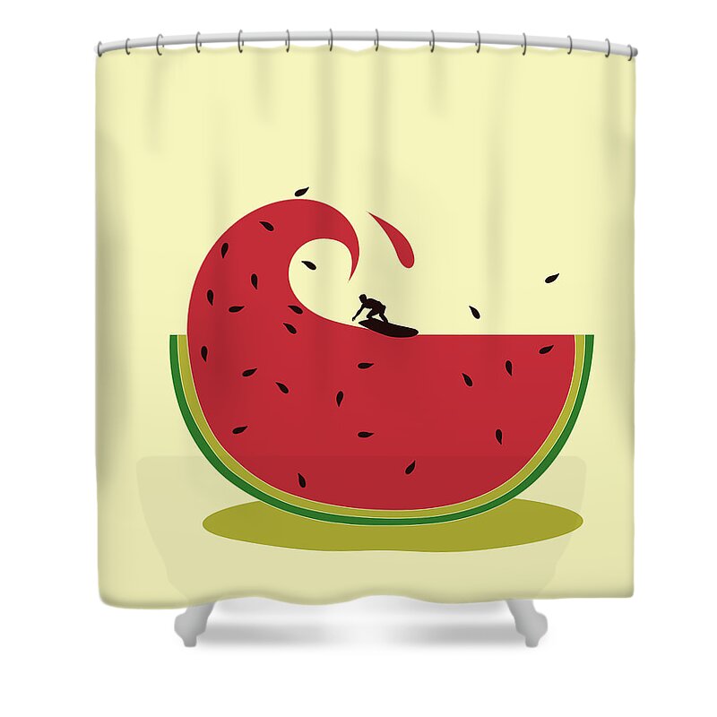 Melon Shower Curtain featuring the digital art Melon splash by Neelanjana Bandyopadhyay