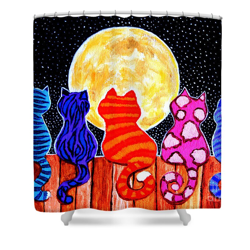 Cats Shower Curtain featuring the painting Meowing at Midnight by Nick Gustafson