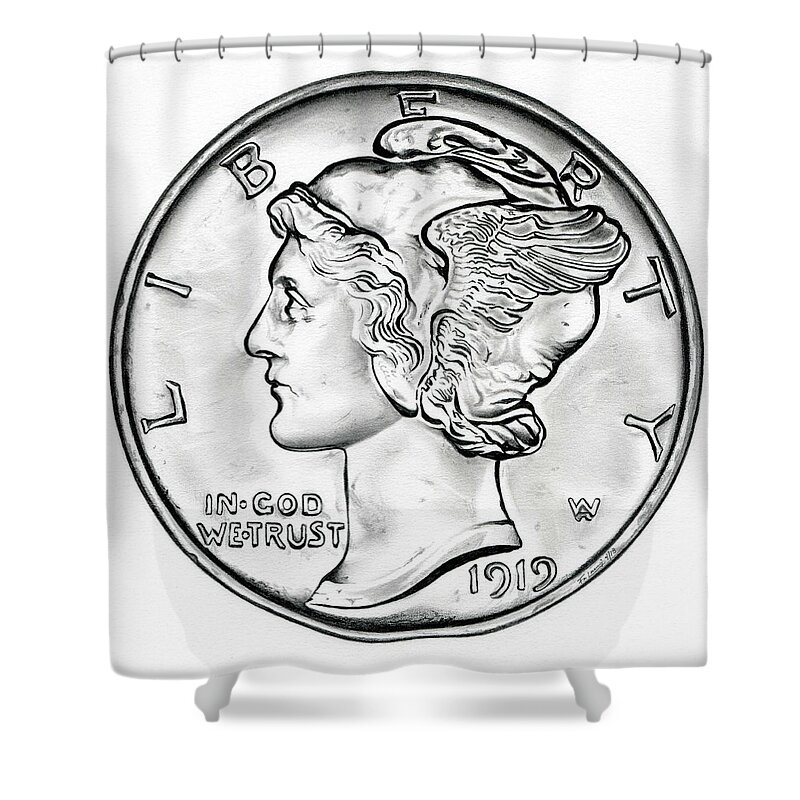 Coin Shower Curtain featuring the drawing Mercury by Fred Larucci