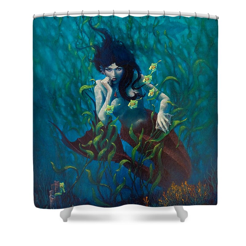 Marine Shower Curtain featuring the painting Mermaid by Robert Corsetti