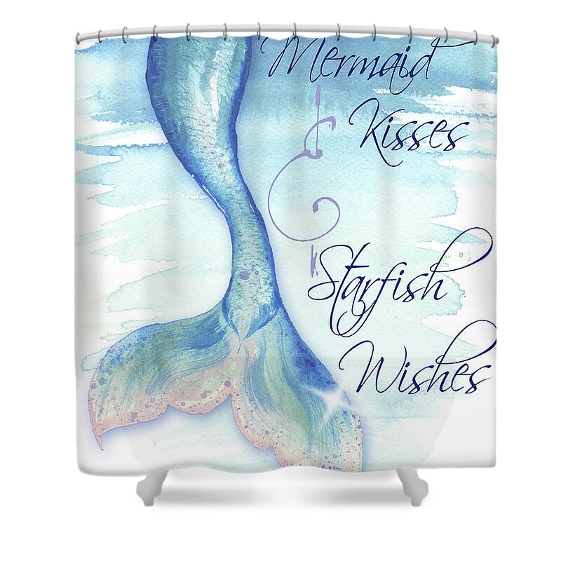 Mermaid Shower Curtain featuring the painting Mermaid Tail I (kisses And Wishes) by Elizabeth Medley