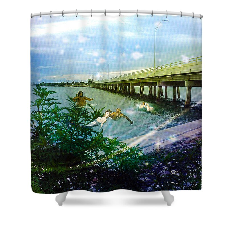 Boating Shower Curtain featuring the digital art Mermaids in Indian River by Megan Dirsa-DuBois