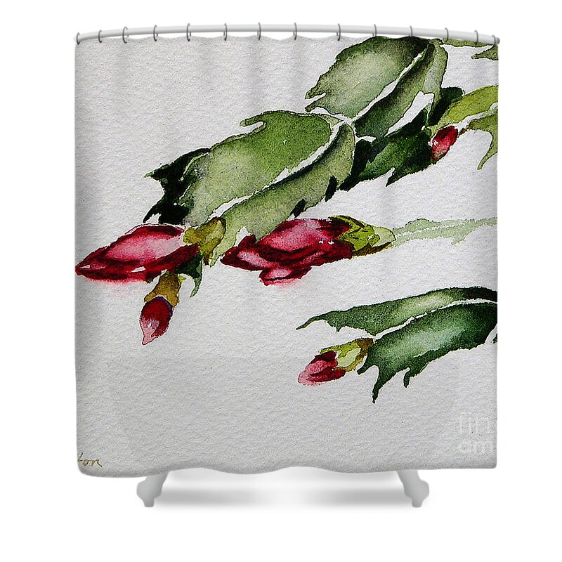 Art Shower Curtain featuring the painting Merry Christmas Cactus 2013 by Julianne Felton