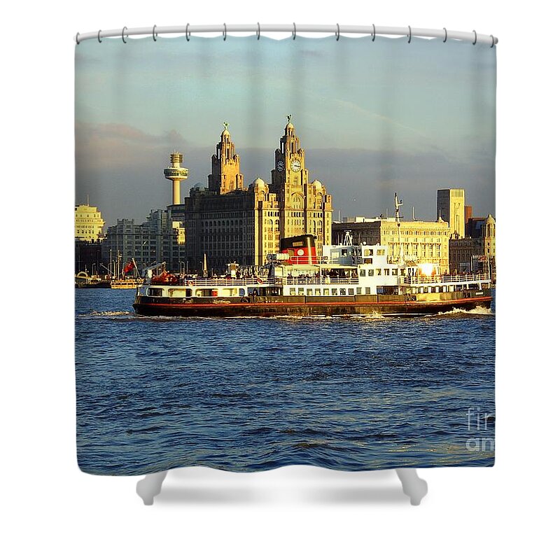 Beatles Shower Curtain featuring the photograph Mersey Ferry and Liverpool Waterfront by Steve Kearns