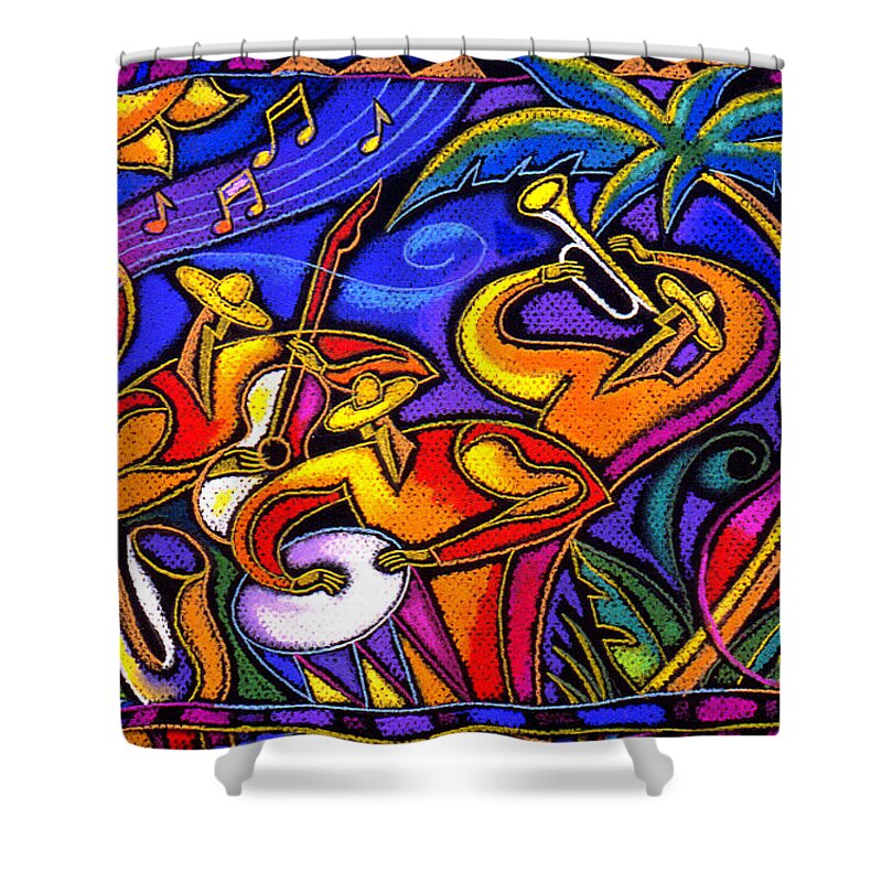 Jazz Paintings Paintings Shower Curtain featuring the painting Latin Music by Leon Zernitsky