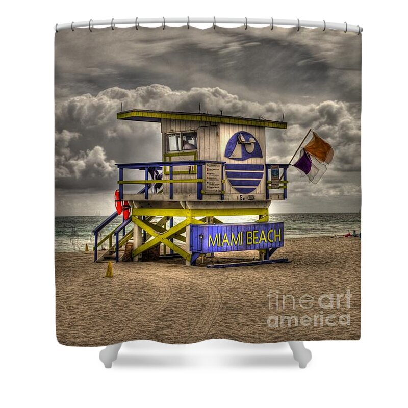 Miami Beach Shower Curtain featuring the photograph Miami Beach Lifeguard Stand by Timothy Lowry
