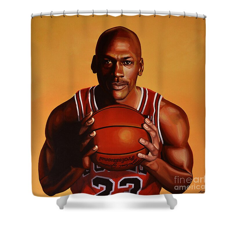 Michael Jordan Shower Curtain featuring the painting Michael Jordan 2 by Paul Meijering