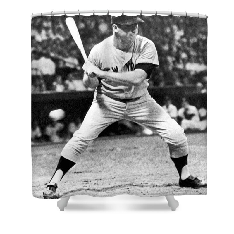 1962 Shower Curtain featuring the photograph Mickey Mantle At Bat by Underwood Archives