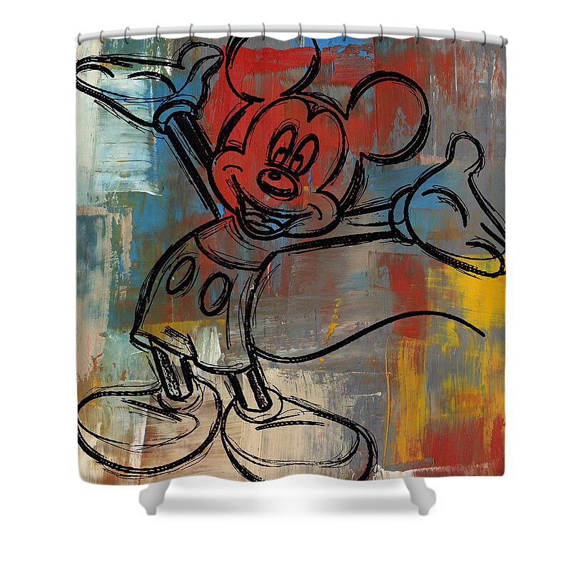 Wright Shower Curtain featuring the digital art Mickey Mouse Sketchy Hello by Paulette B Wright