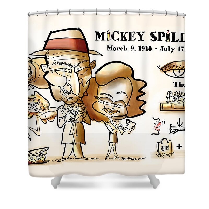 Mickey Shower Curtain featuring the digital art Mickey Spillane by Mark Armstrong