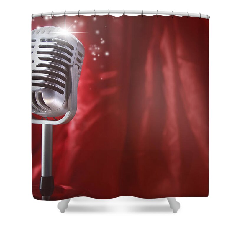 Audio Shower Curtain featuring the photograph Microphone by Les Cunliffe