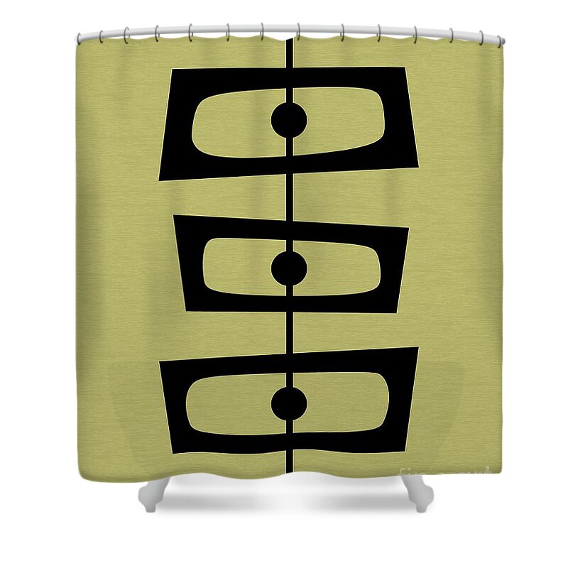 Green Shower Curtain featuring the digital art Mid Century Shapes on Avocado by Donna Mibus