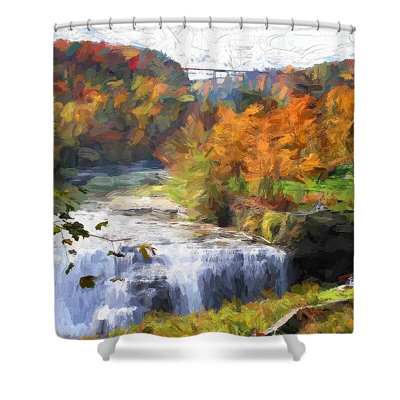 New York Shower Curtain featuring the photograph Middle Falls at Letchworth State Park by John Freidenberg