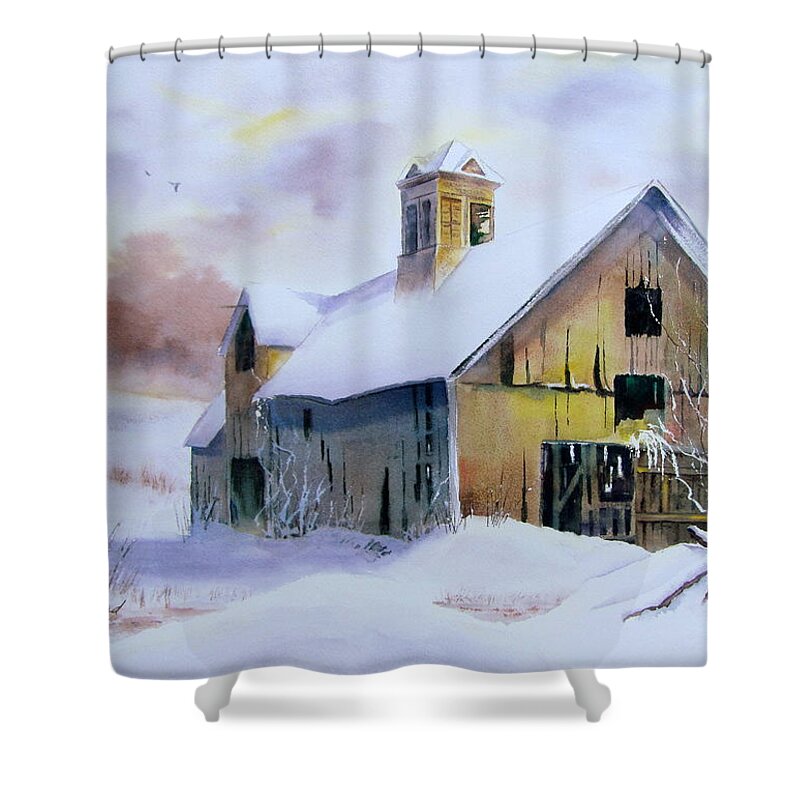 Barn Shower Curtain featuring the painting Middlebury Barn in Winter by Amanda Amend