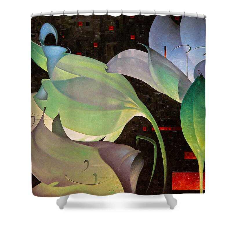 Lily Shower Curtain featuring the painting Midnight Conversations by T S Carson