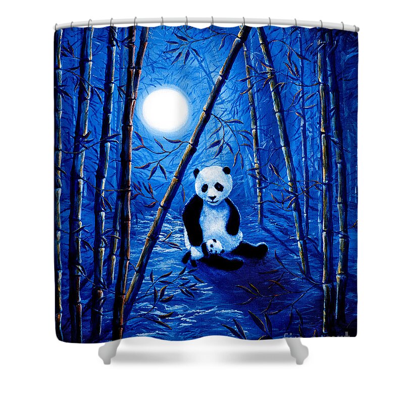 Zen Shower Curtain featuring the painting Midnight Lullaby in a Bamboo Forest by Laura Iverson
