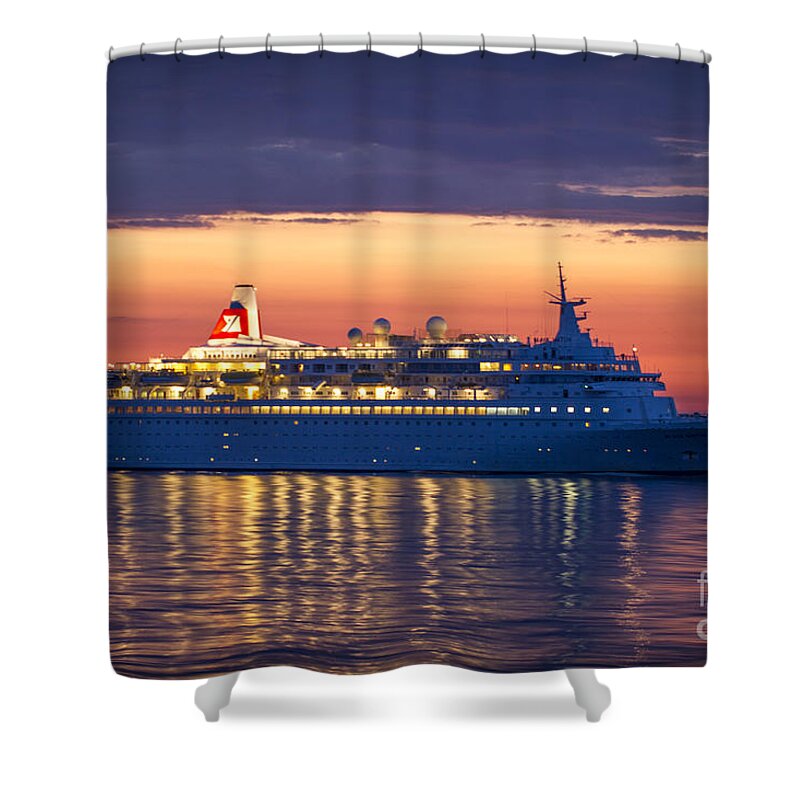 Clare Bambers Shower Curtain featuring the photograph Midnight Sun Black Watch Cruise Liner by Clare Bambers