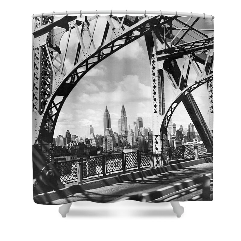 1937 Shower Curtain featuring the photograph MIdtown Manhattan 1937 View by Underwood Archives
