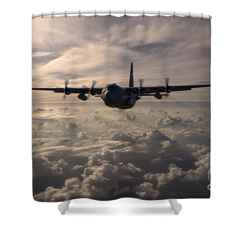 Lockheed Shower Curtain featuring the digital art Mighty Hercules by Airpower Art
